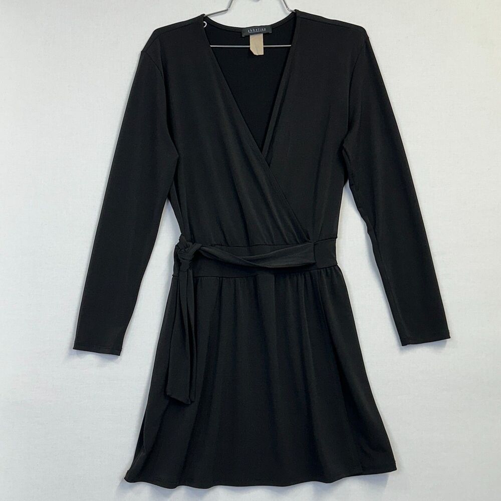 Abbeline Faux Wrap Long Sleeve Dress Black Women's Size M